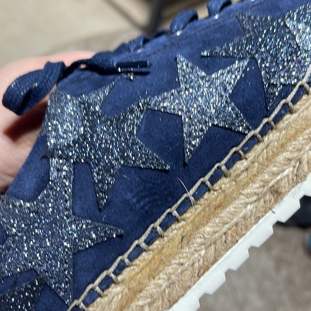 Marc Fisher Navy Suede Espadrille Sneakers with Silver Star Accents - Picture 4 of 14